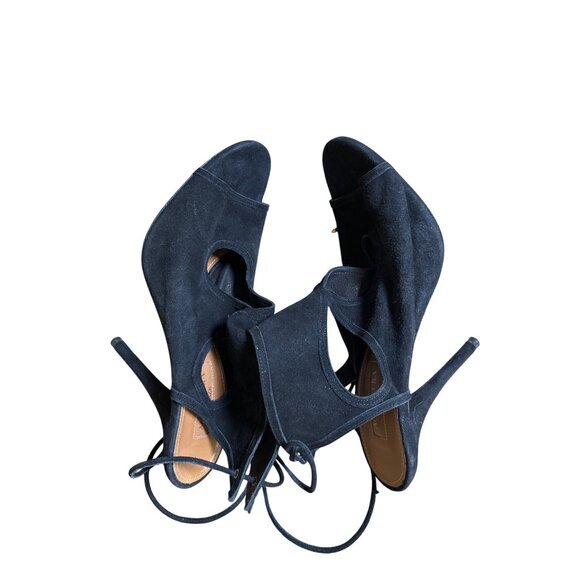 Aquazzura Black Suede Ankle Strap w Tie Heels Sandals Formal Shoes‎ Size It 38.5 - Picture 9 of 11